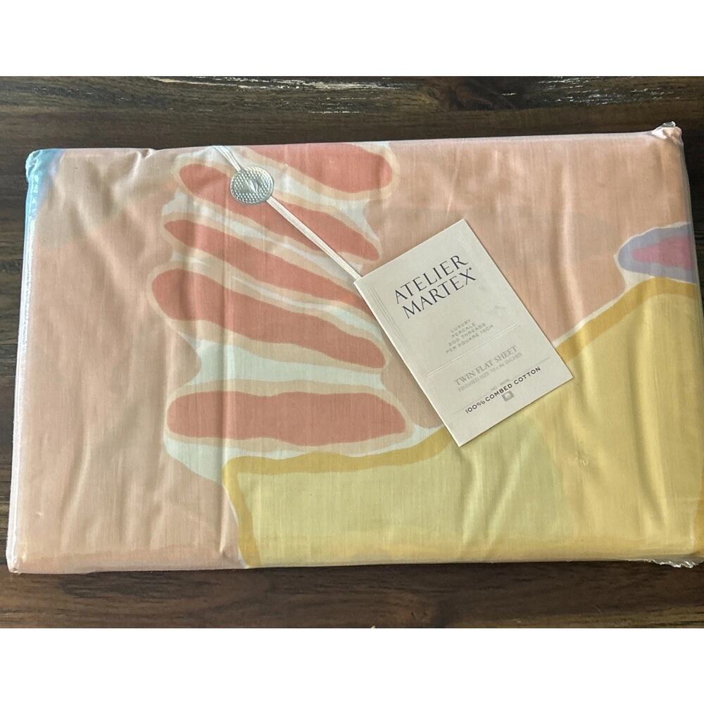 Vtg 80s 90s Atelier Martex Eternity Twin Flat Sheet Pastels Pink Purple Cotton